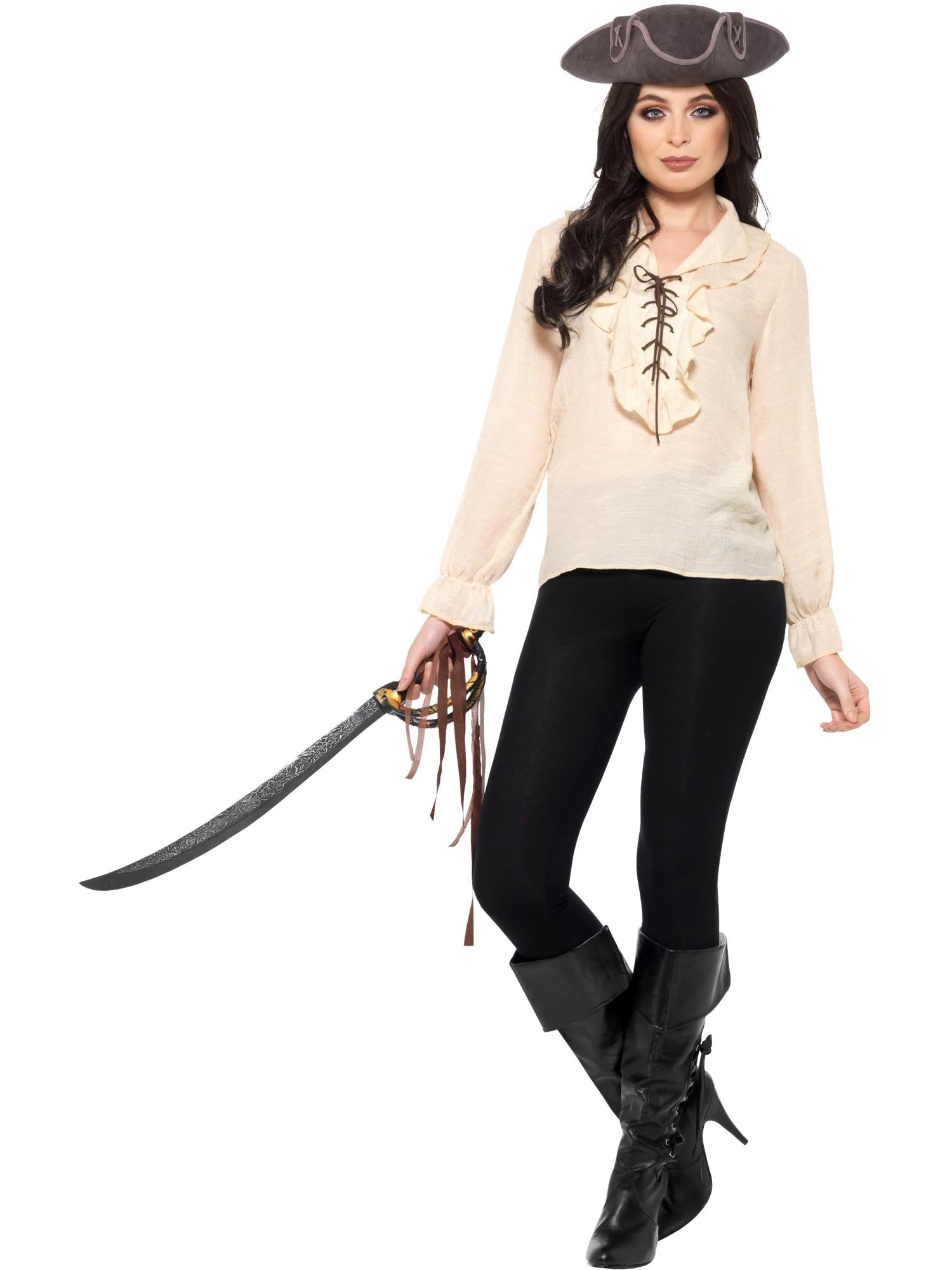 Smiffys Pirate Shirt, Ivory, with Lace Up Front - 40383