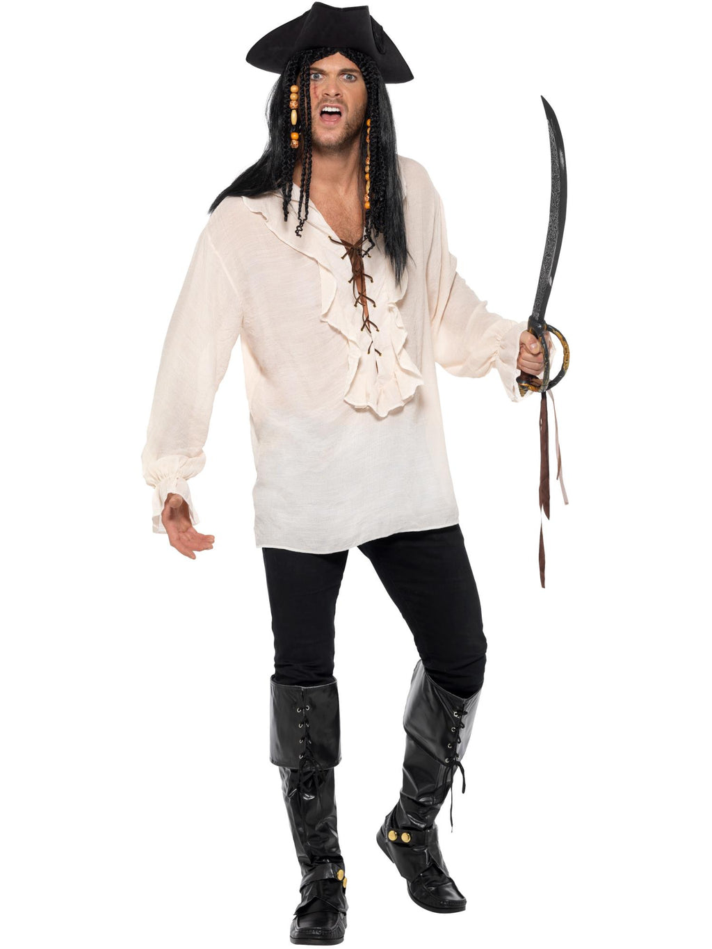 Smiffys Pirate Shirt, Ivory, with Lace Up Front - 40383