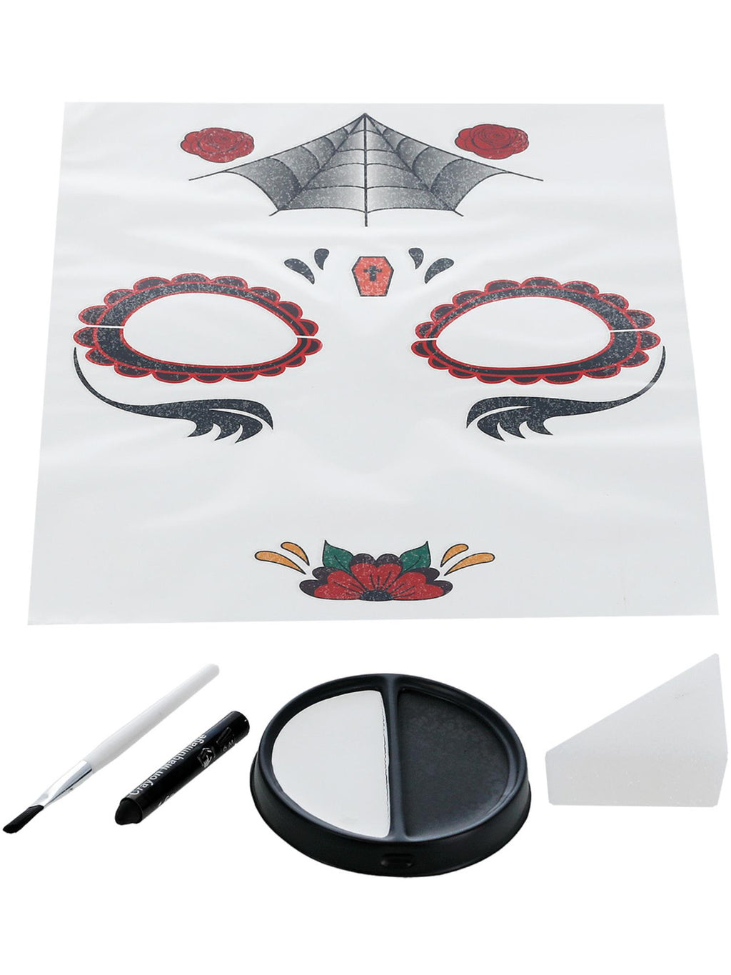 Day of the Dead Face Tattoo Transfers Kit, Red & Black