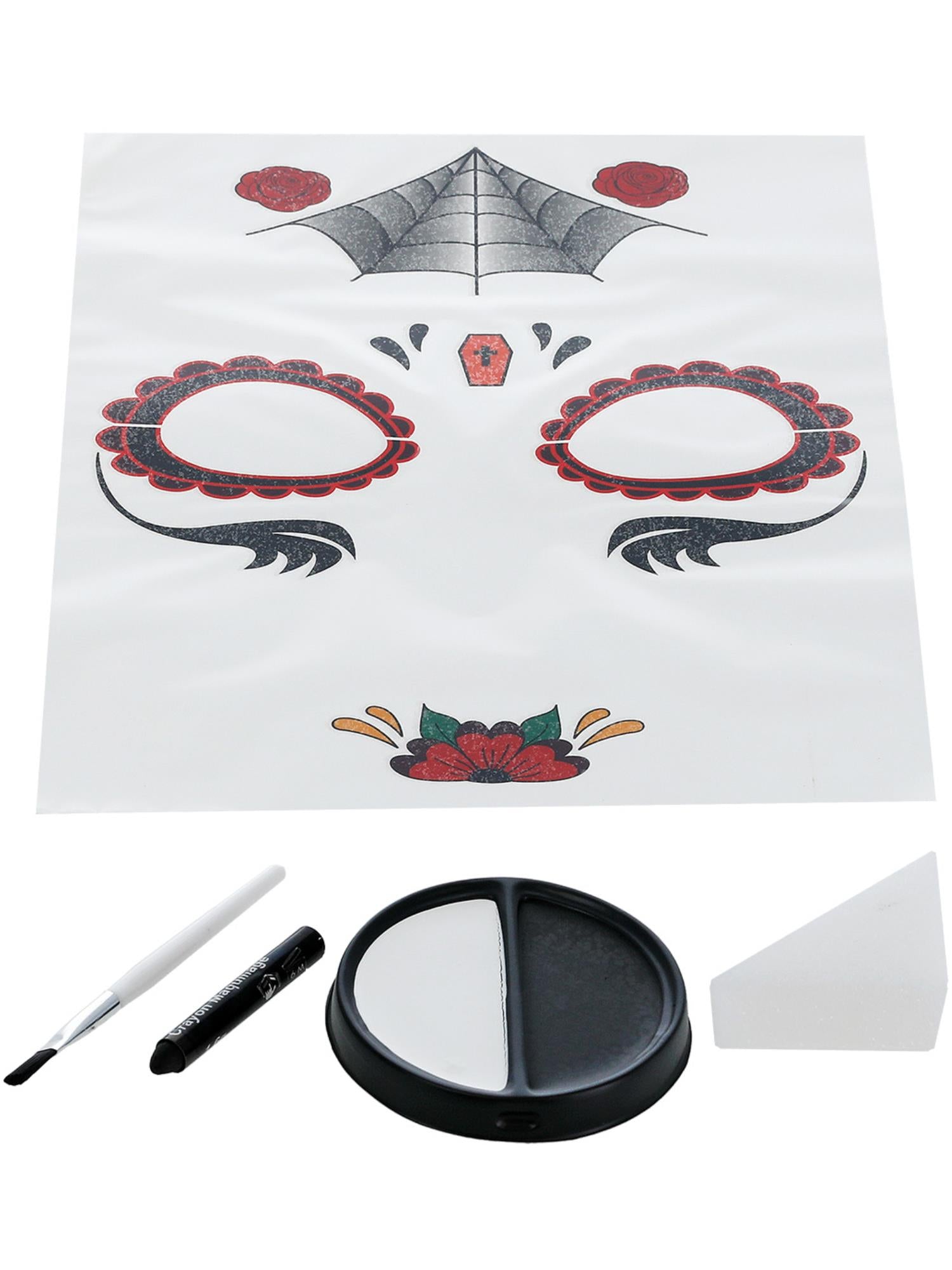 Day of the Dead Face Tattoo Transfers Kit, Red & Black