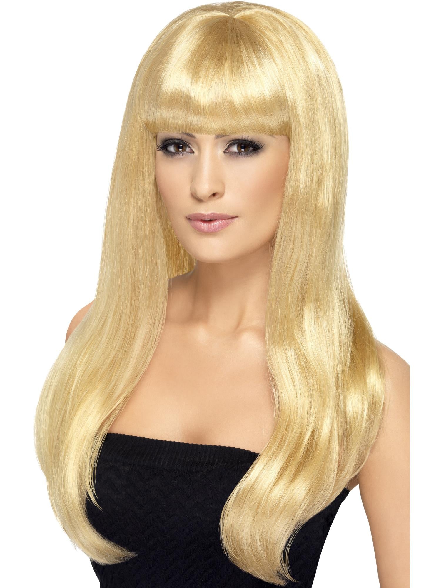 Smiffys Babelicious Wig, Brown, Long, Straight with Fringe - 42425