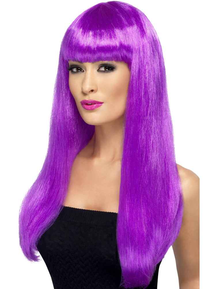 Smiffys Babelicious Wig, Purple, Long, Straight with Fringe - 42424