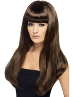 Smiffys Babelicious Wig, Brown, Long, Straight with Fringe - 42425