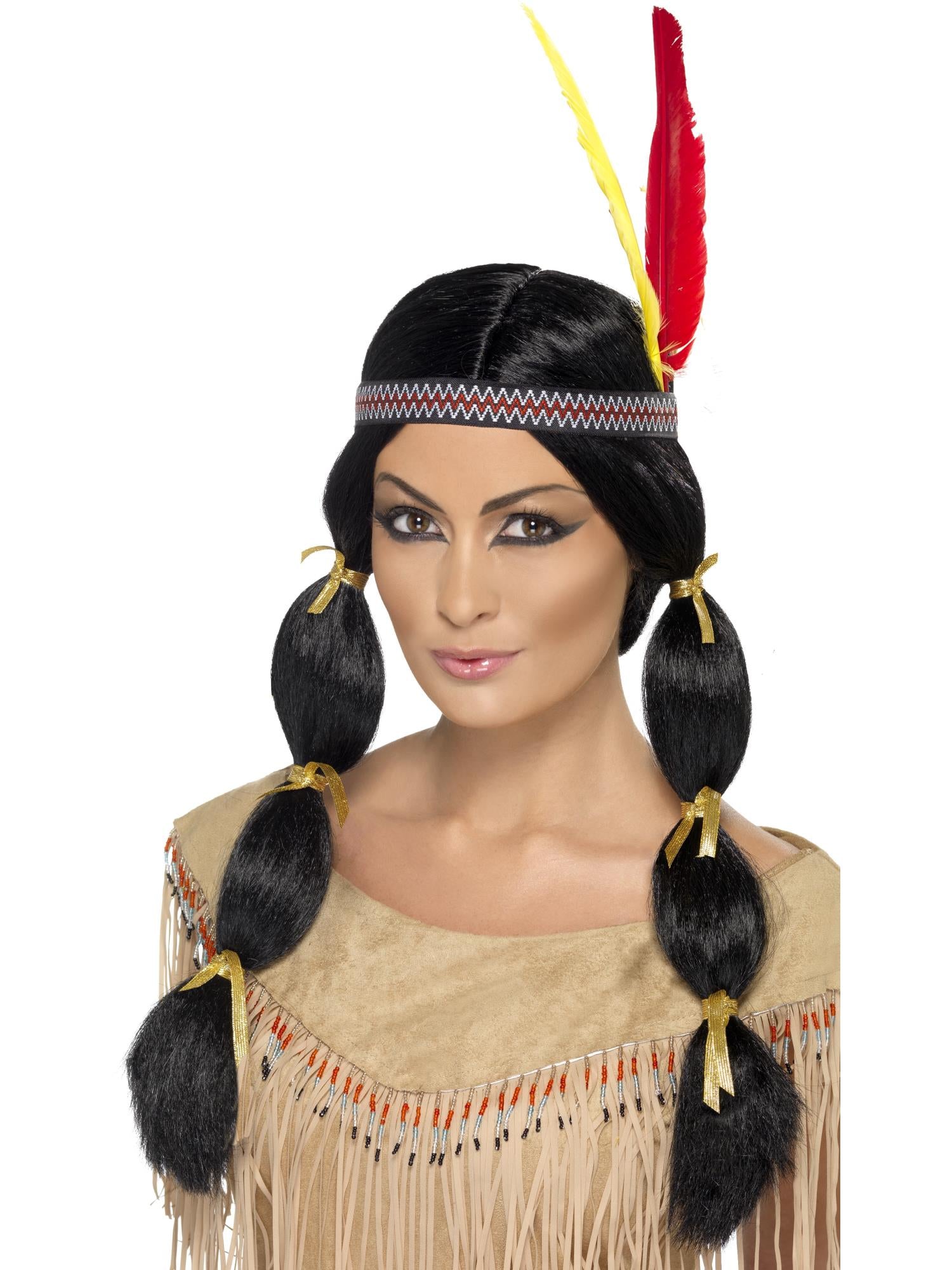 Smiffys Native American Inspired Wig, with Pigtails - 42449