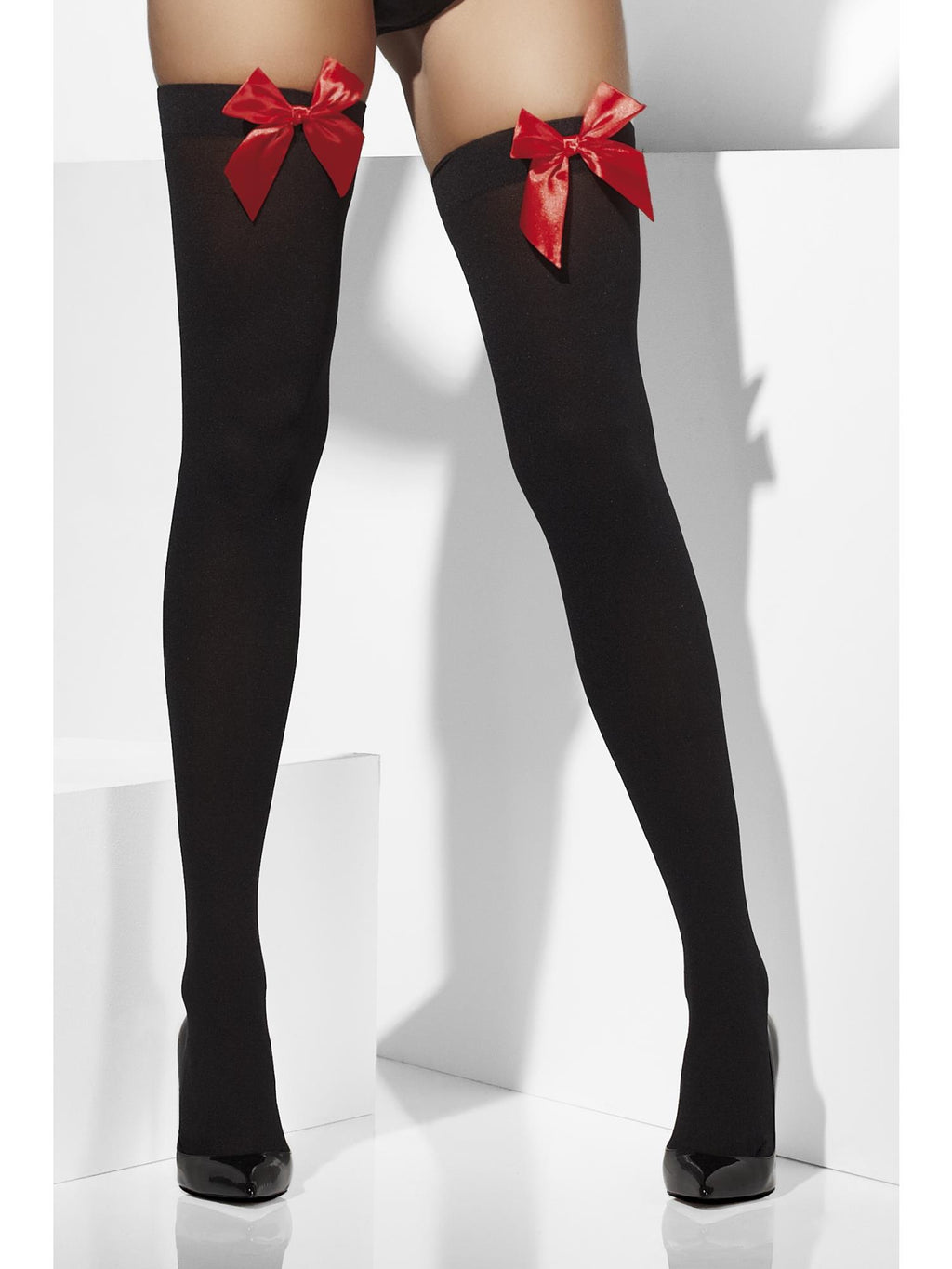 Black Opaque Hold Ups w/Red Bow