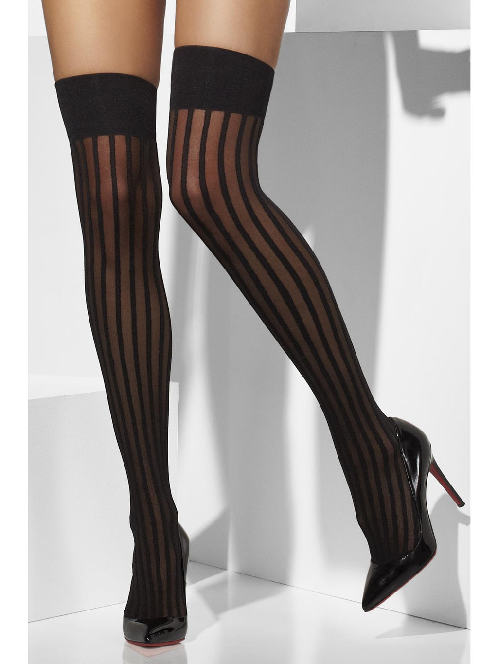 Hold Ups Black with Vertical Stripes
