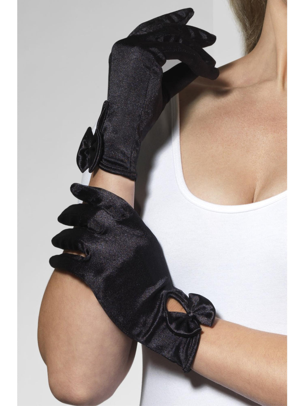 Gloves, Black, Short With Bow