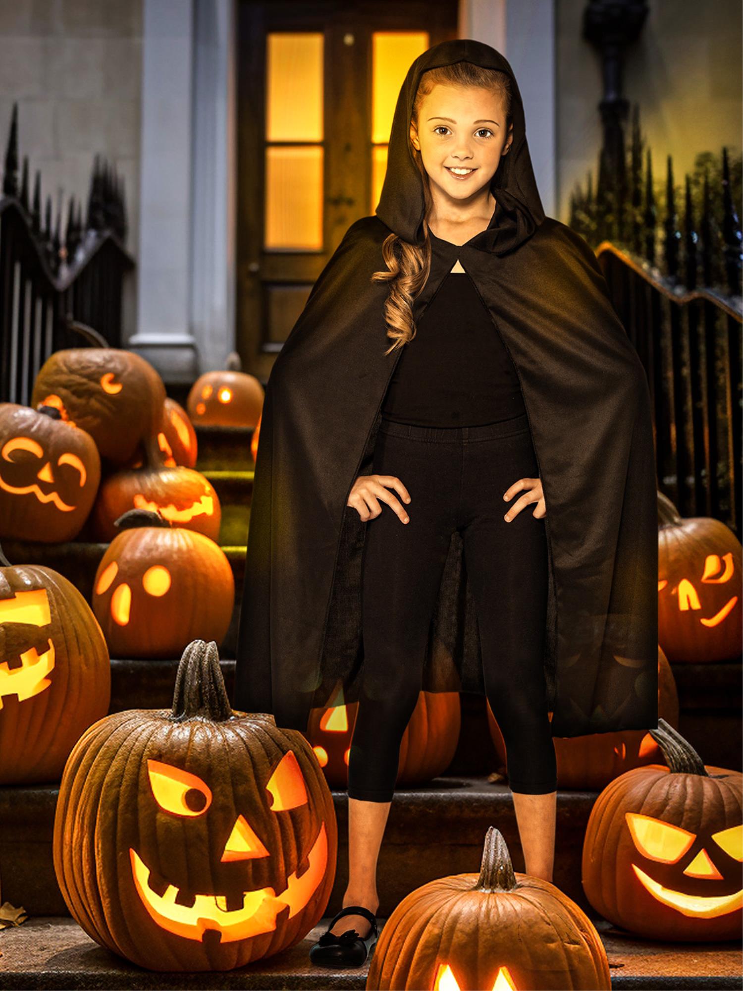 Smiffys Hooded Cape, Black - 44203