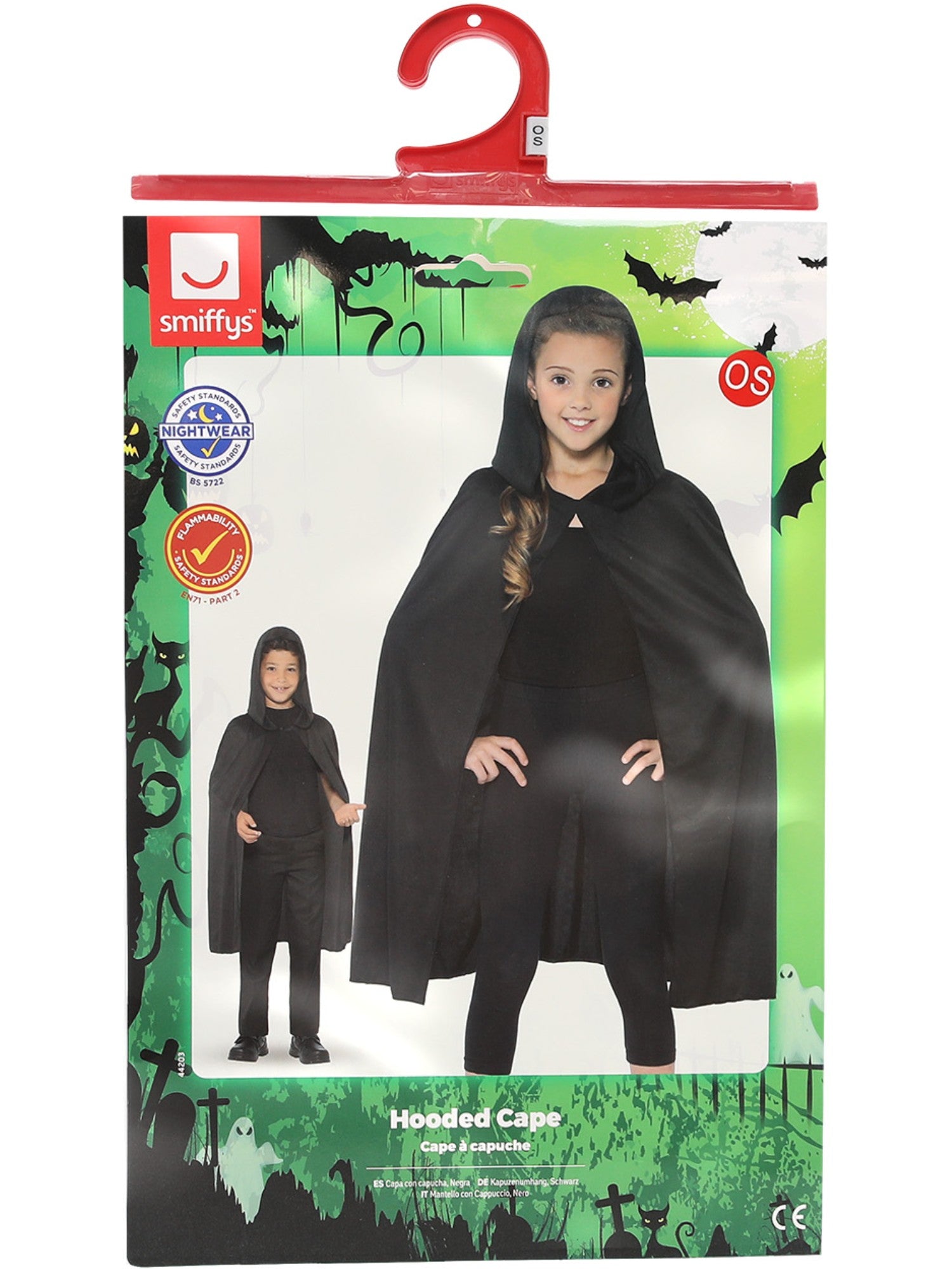Smiffys Hooded Cape, Black - 44203