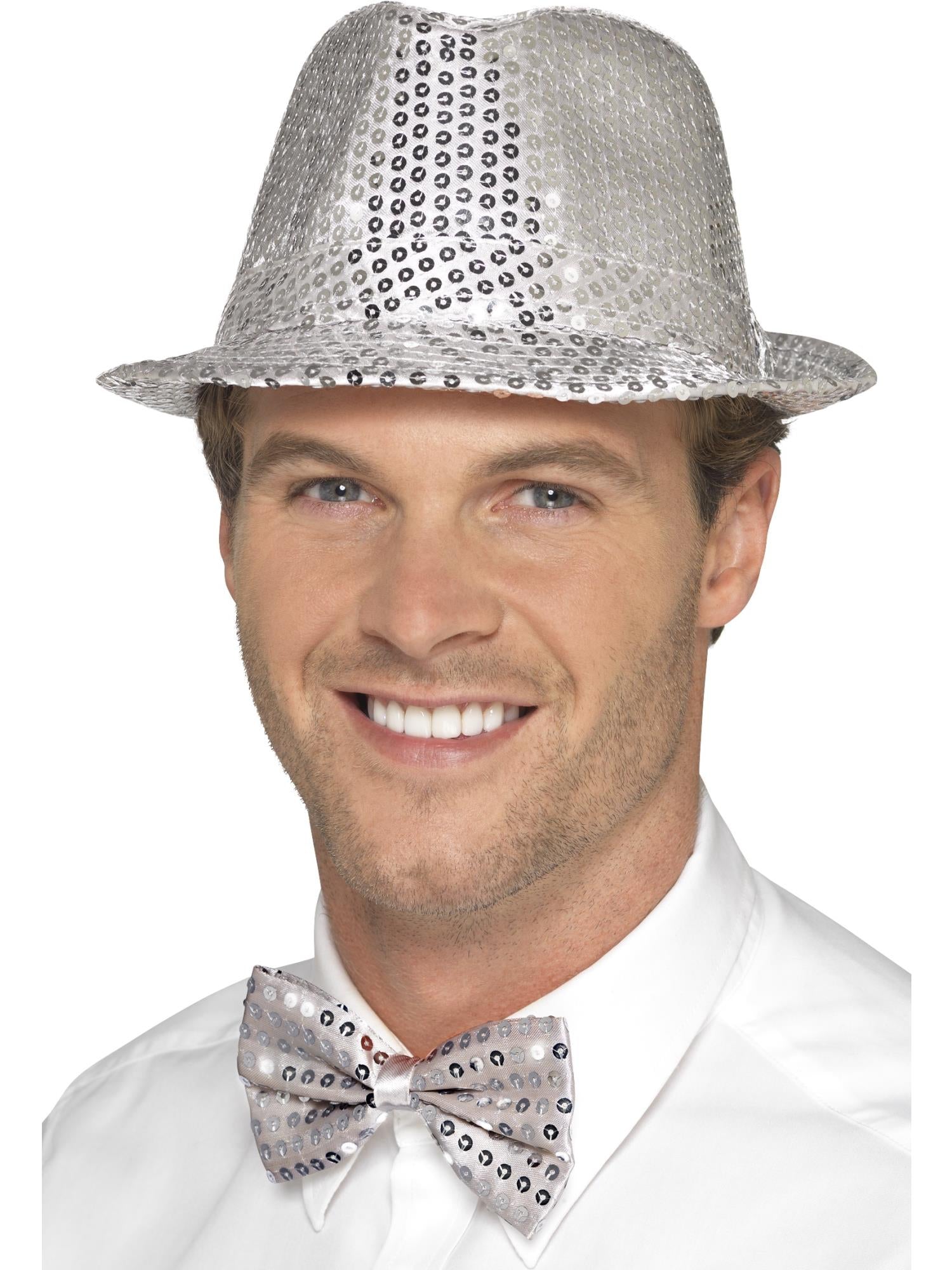 Sequin Trilby Hat, Silver