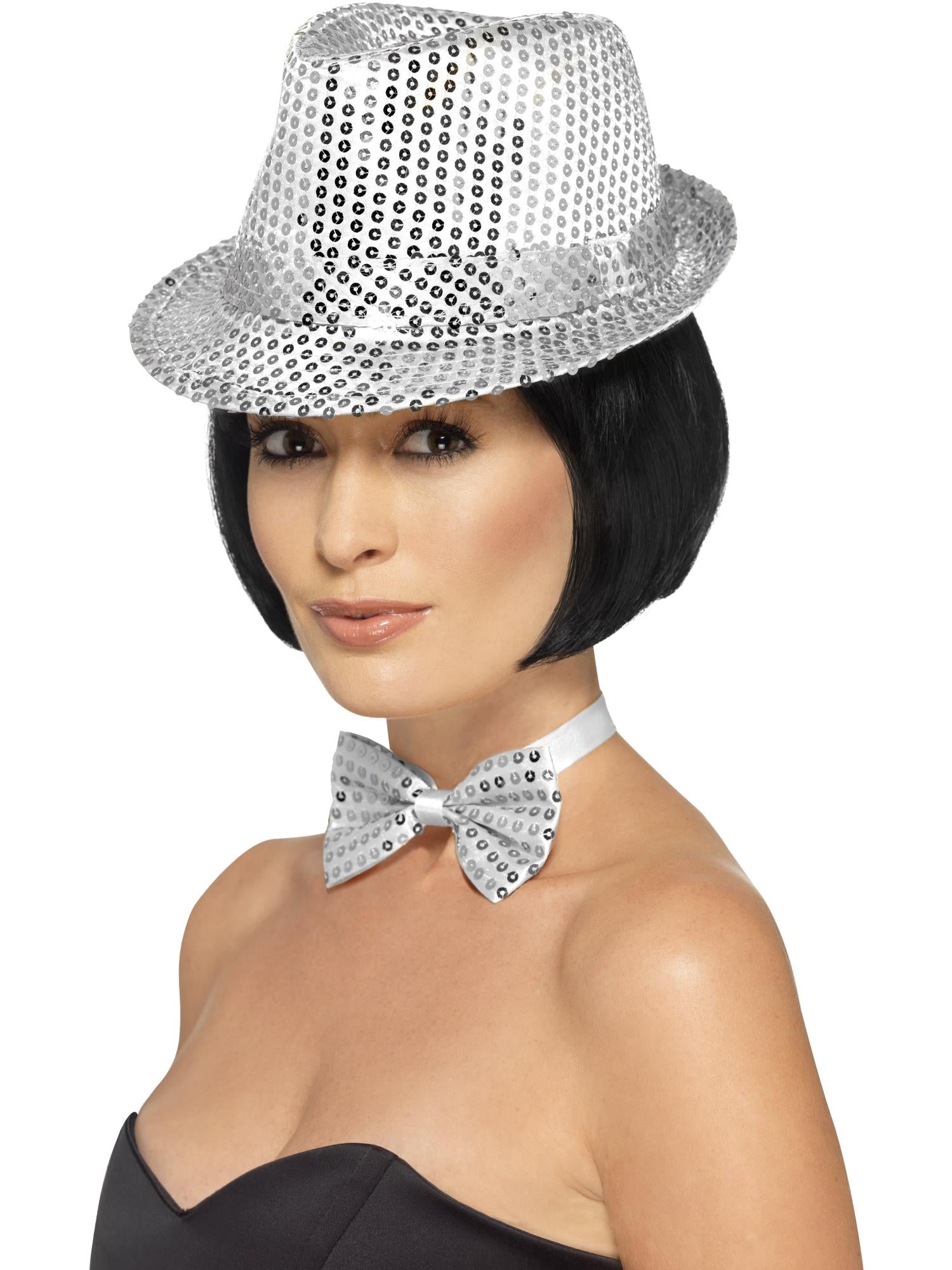 Sequin Trilby Hat, Silver