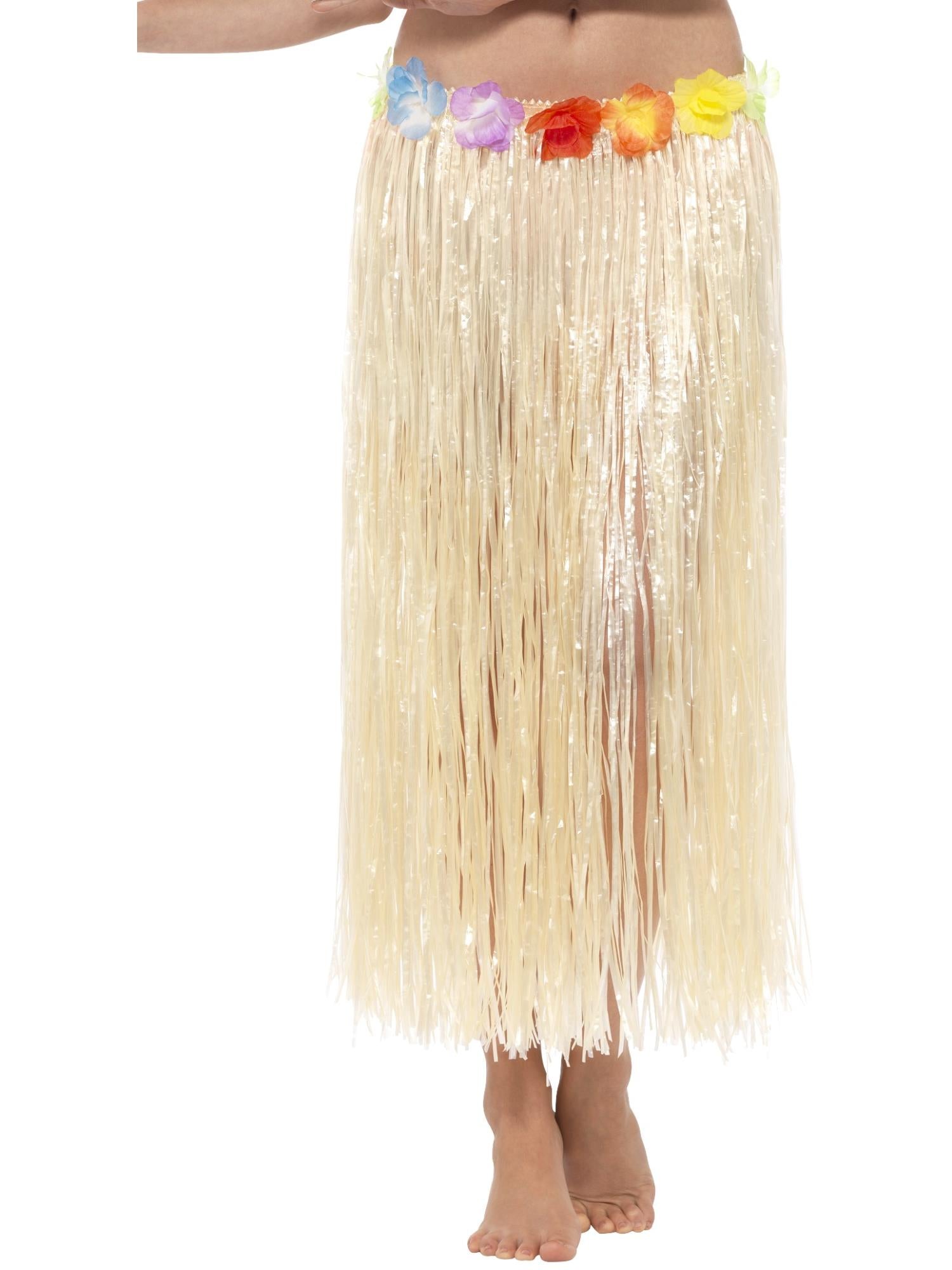 Smiffys Hawaiian Hula Skirt with Flowers, Natural - 44590