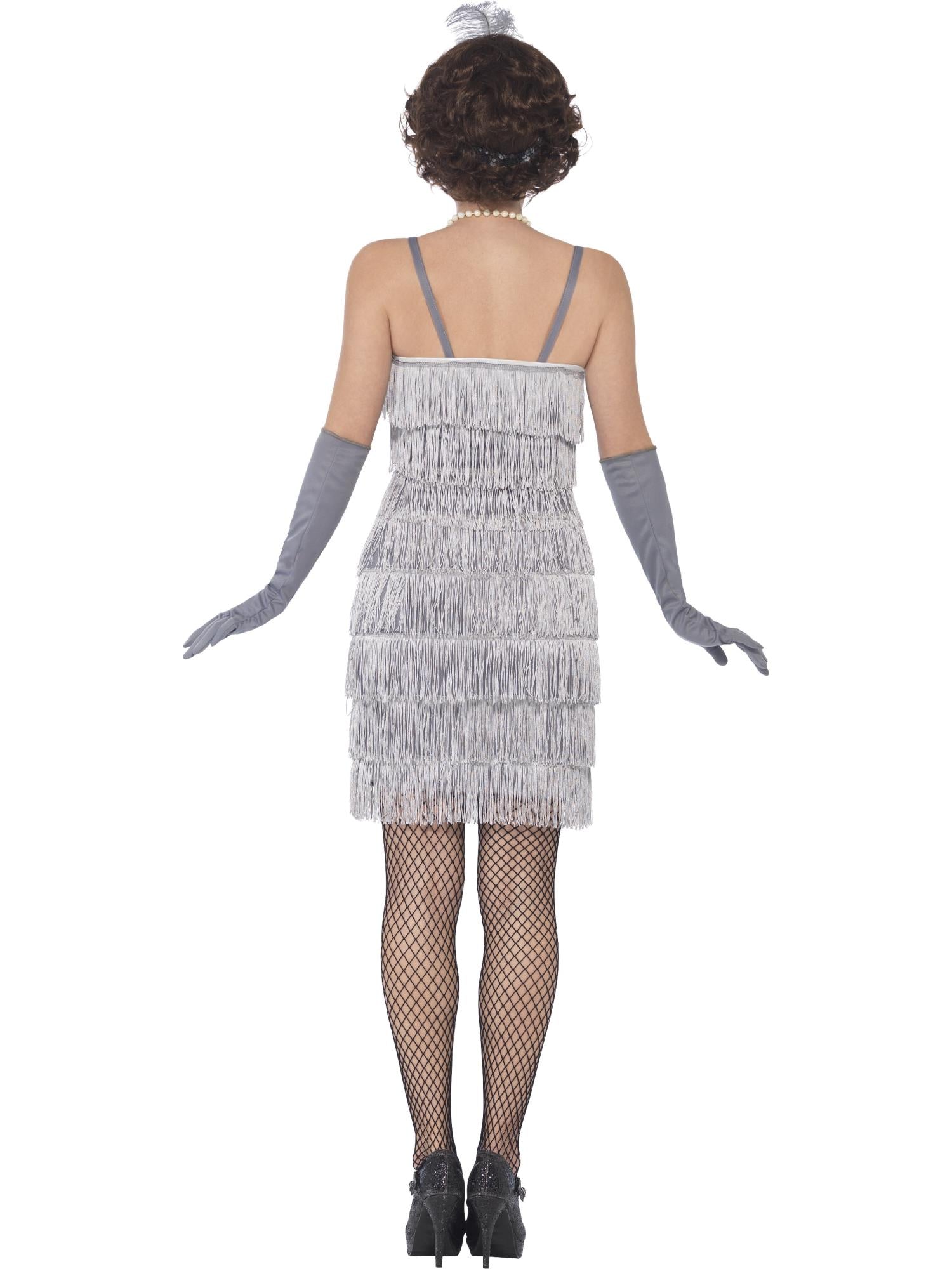 Smiffys Flapper Costume, Silver, with Short Dress - 44671