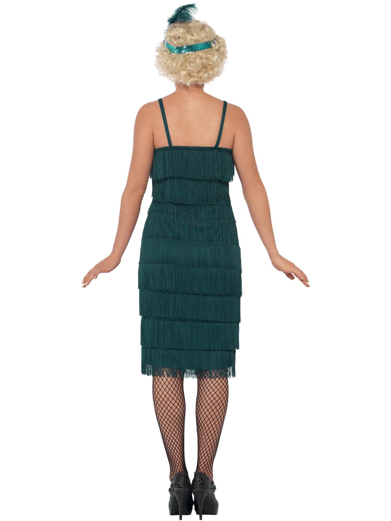 Smiffys Flapper Costume, Teal Green, with Long Dress - 44674