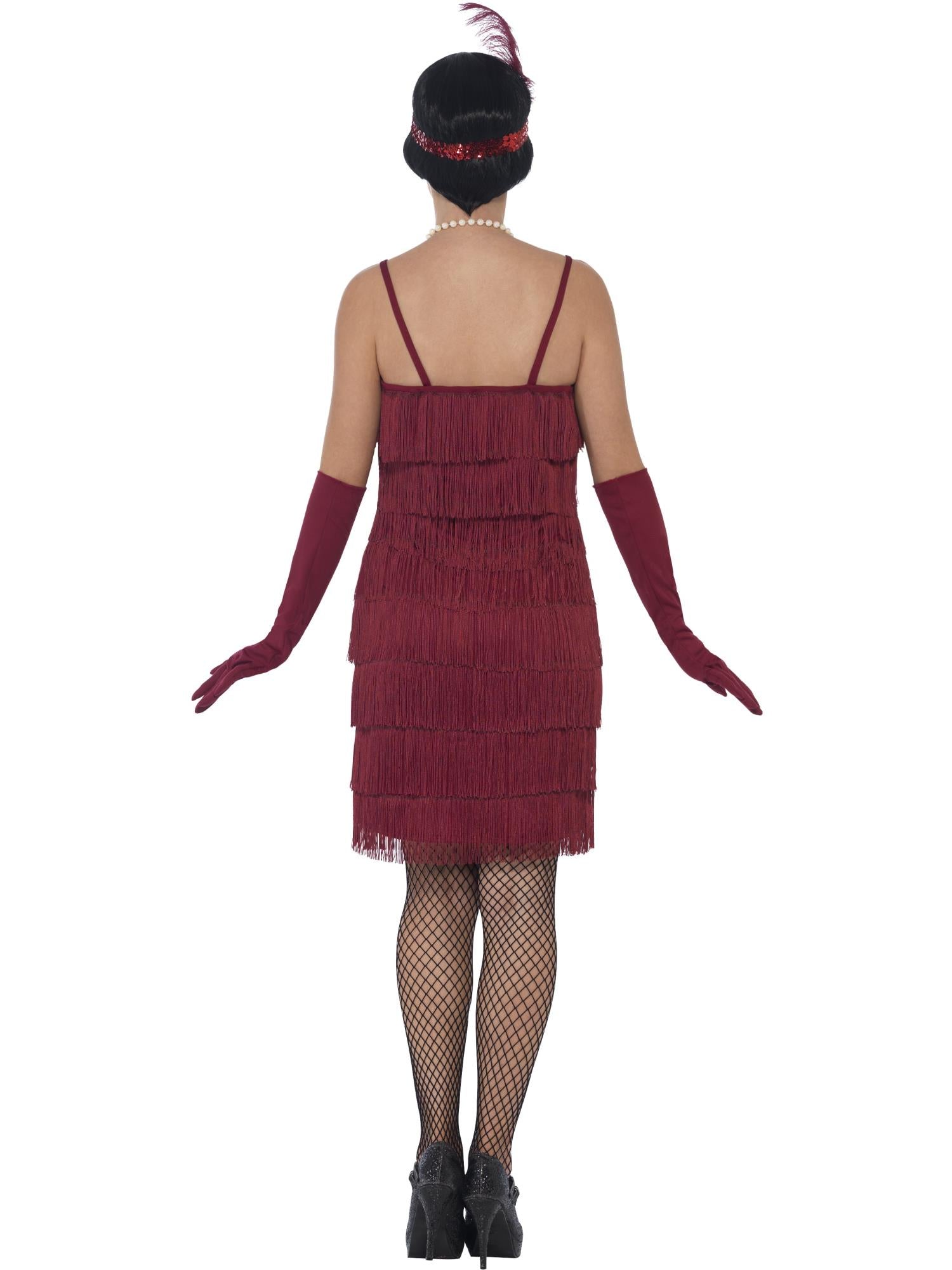 Smiffys Flapper Costume, Burgundy Red, with Short Dress - 44675