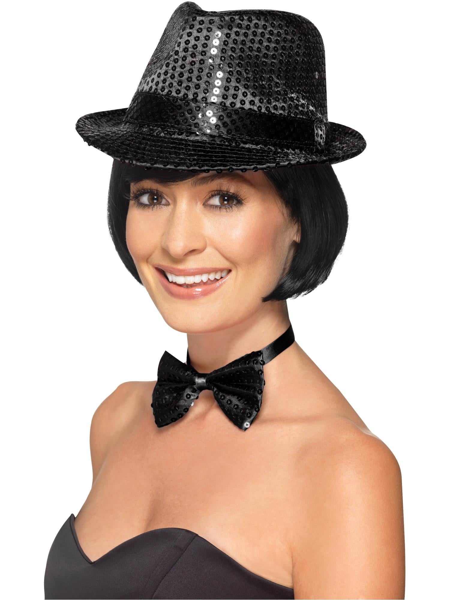 Sequin Trilby Hat, Black