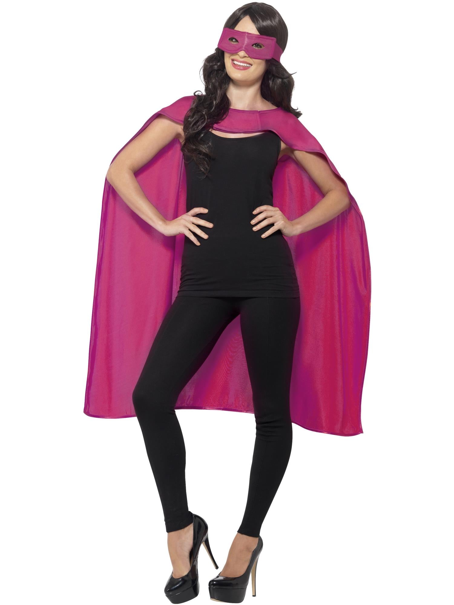 Smiffys Cape, Pink, with Eyemask - 44950