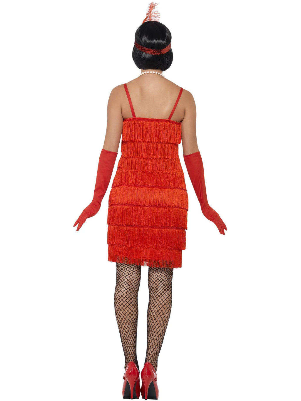 Smiffys Flapper Costume, Red, with Short Dress - 45499