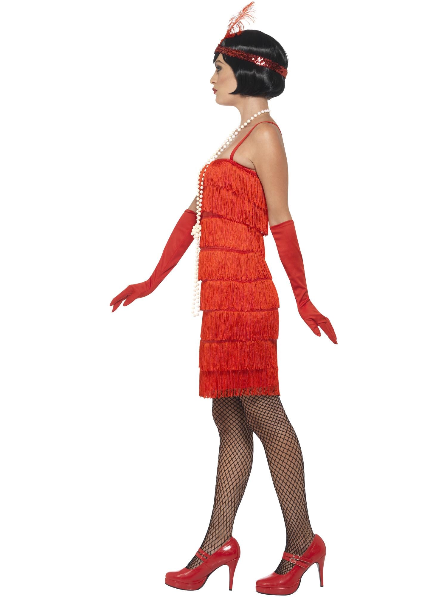 Smiffys Flapper Costume, Red, with Short Dress - 45499