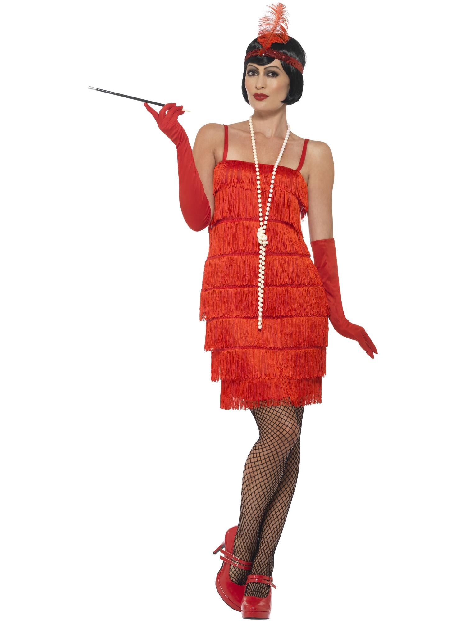 Smiffys Flapper Costume, Red, with Short Dress - 45499