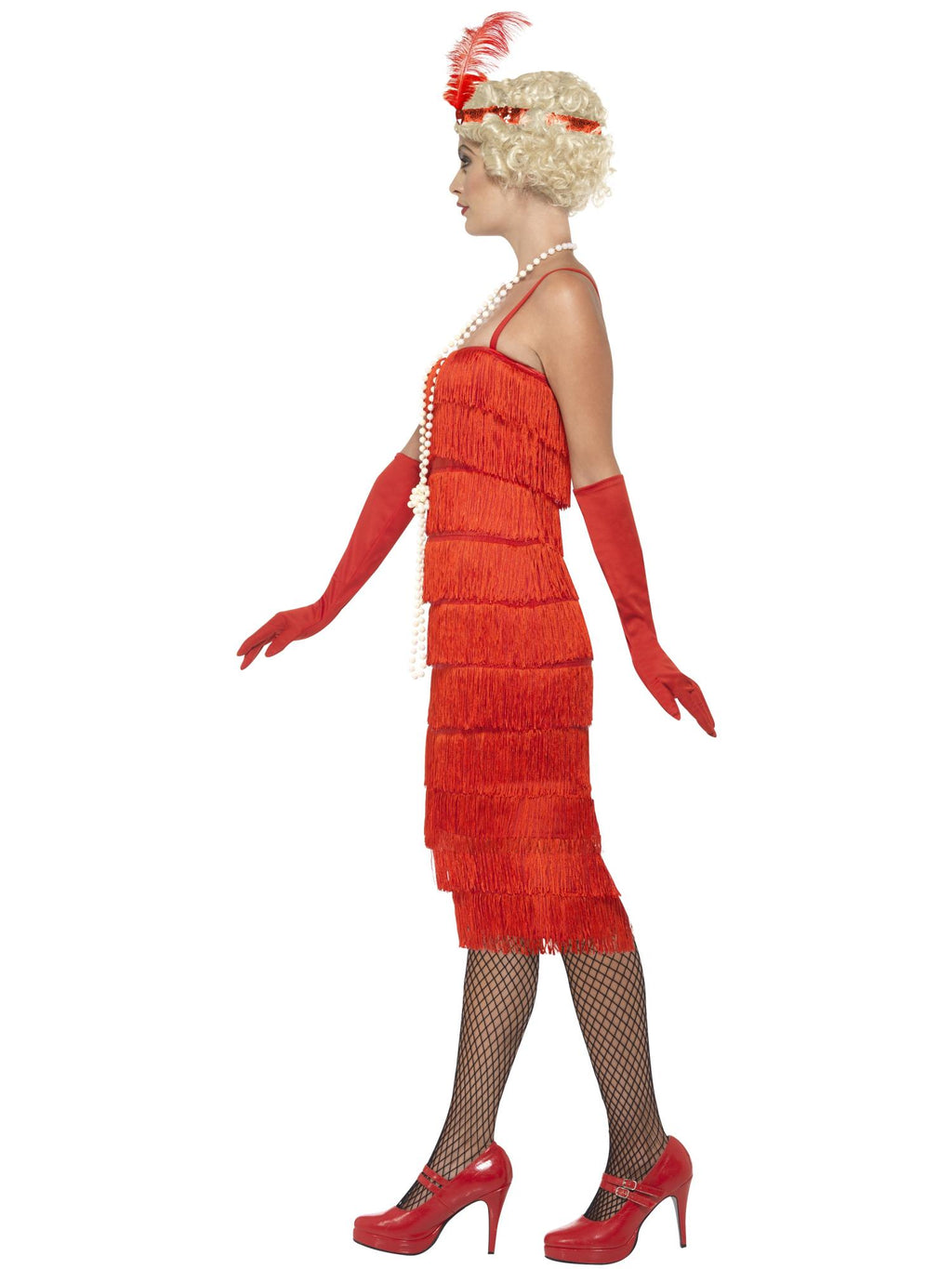Smiffys Flapper Costume, Red, with Long Dress - 45501