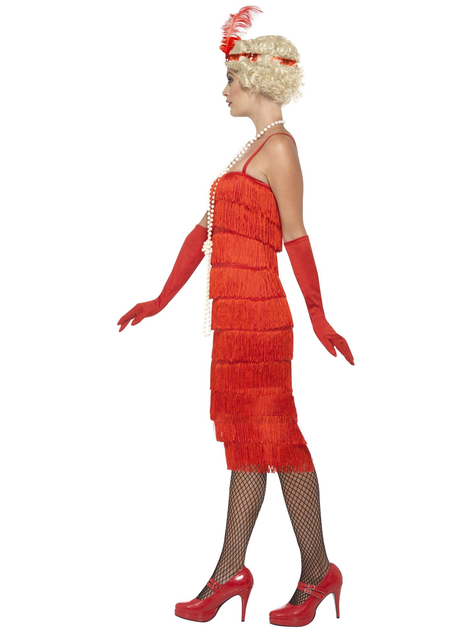 Smiffys Flapper Costume, Red, with Long Dress - 45501