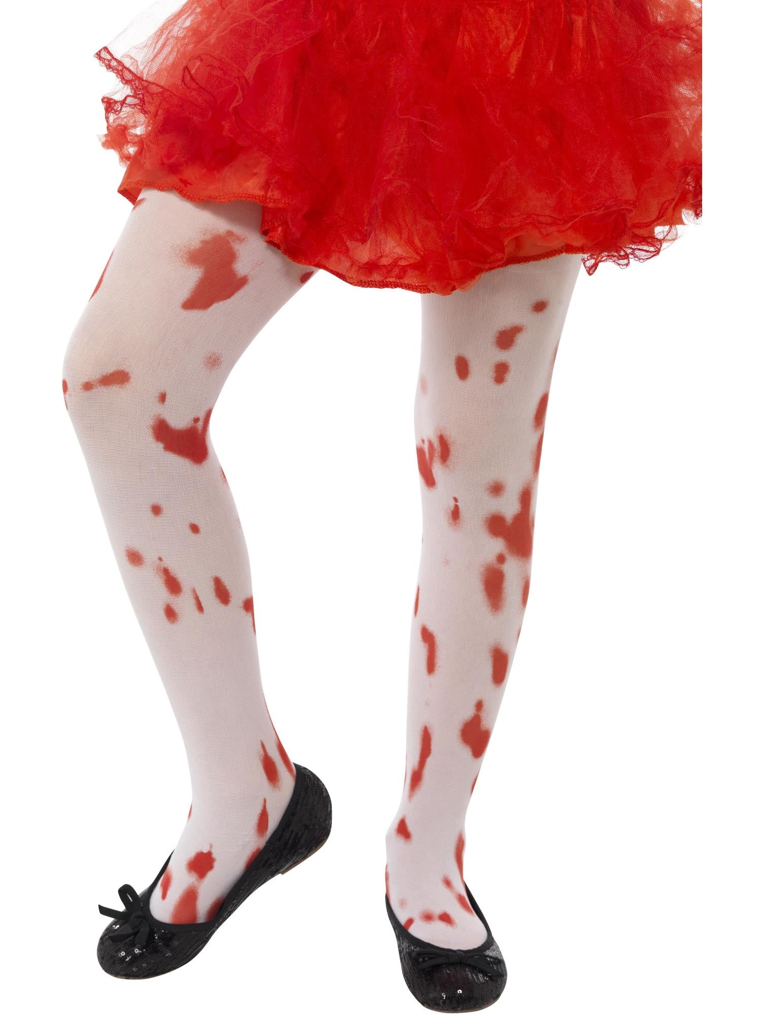 White Tights with Blood Stain Print, Age 6-12