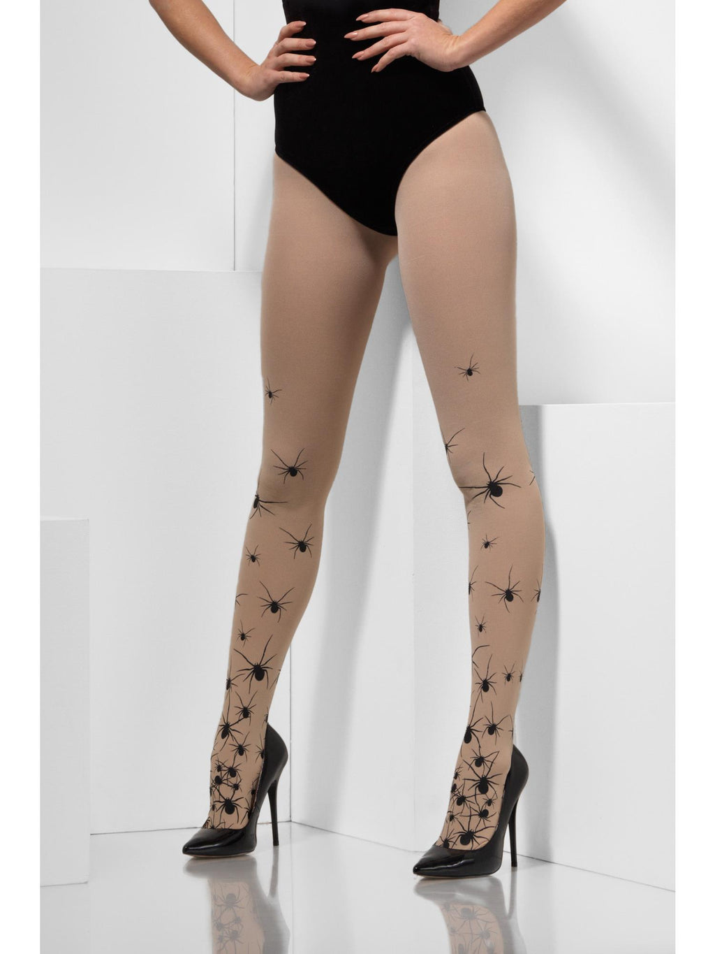 Smiffys Opaque Tights with Spiders, Nude & Black - 45878