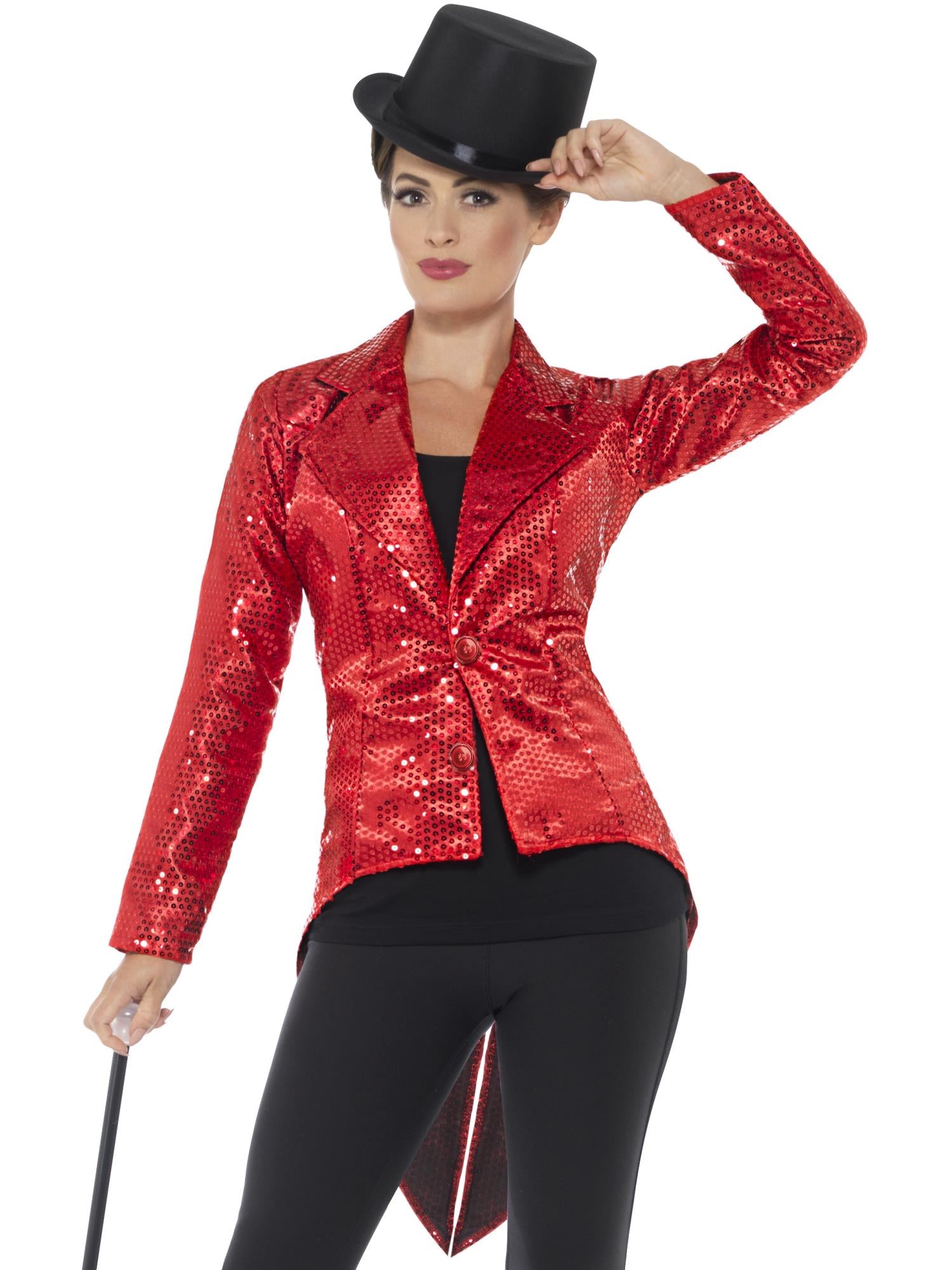 Sequin Tailcoat Jacket, Red