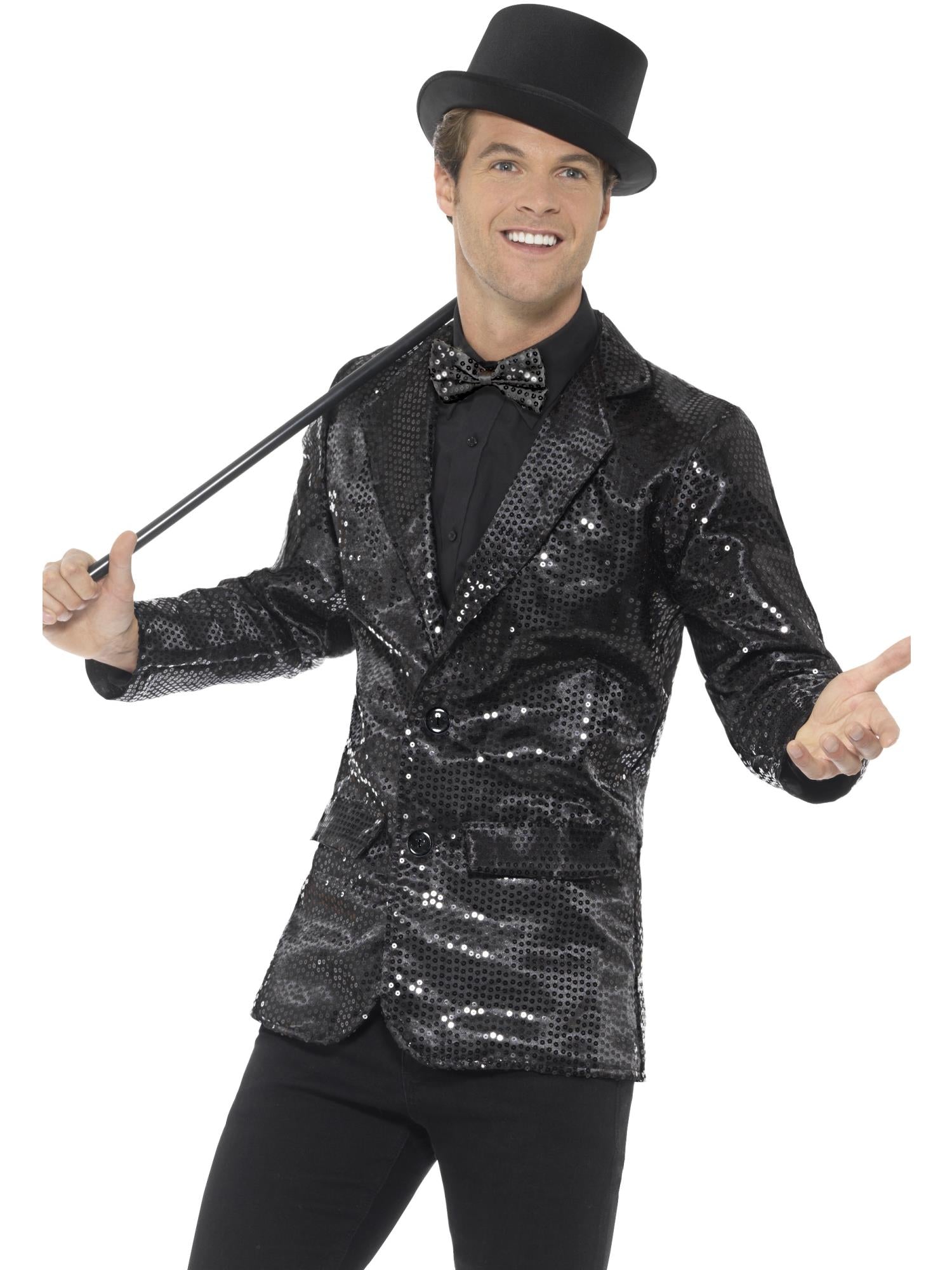 Smiffys Sequin Jacket, Mens, Black - 46984