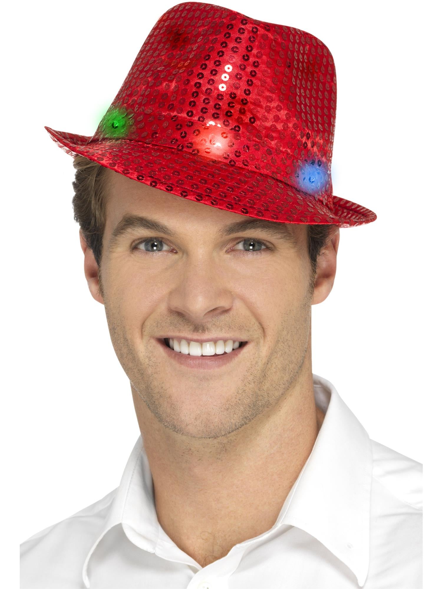 Smiffys Light Up Sequin Trilby Hat, Red - 47066