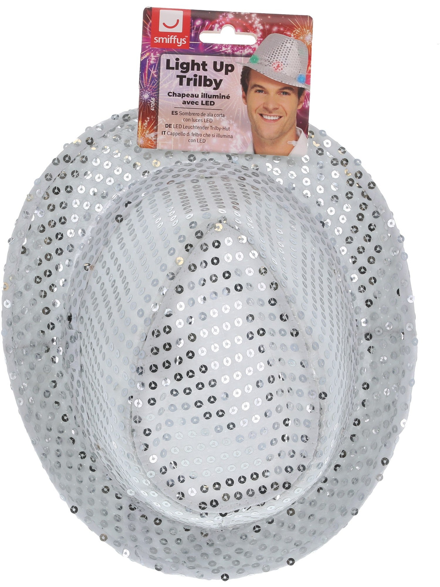 Smiffys Light Up Sequin Trilby Hat, Silver - 47068