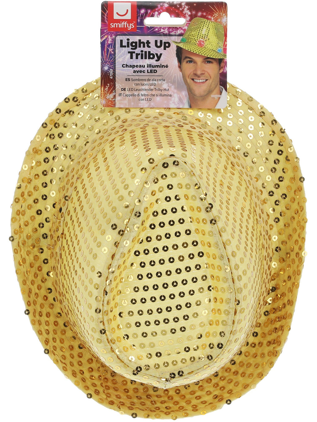 Smiffys Light Up Sequin Trilby Hat, Gold - 47069
