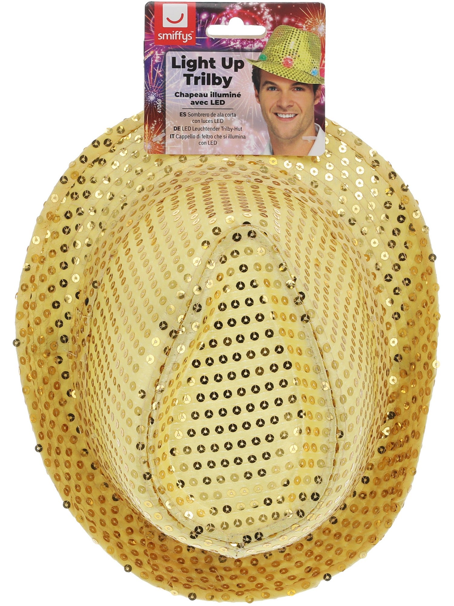 Smiffys Light Up Sequin Trilby Hat, Gold - 47069