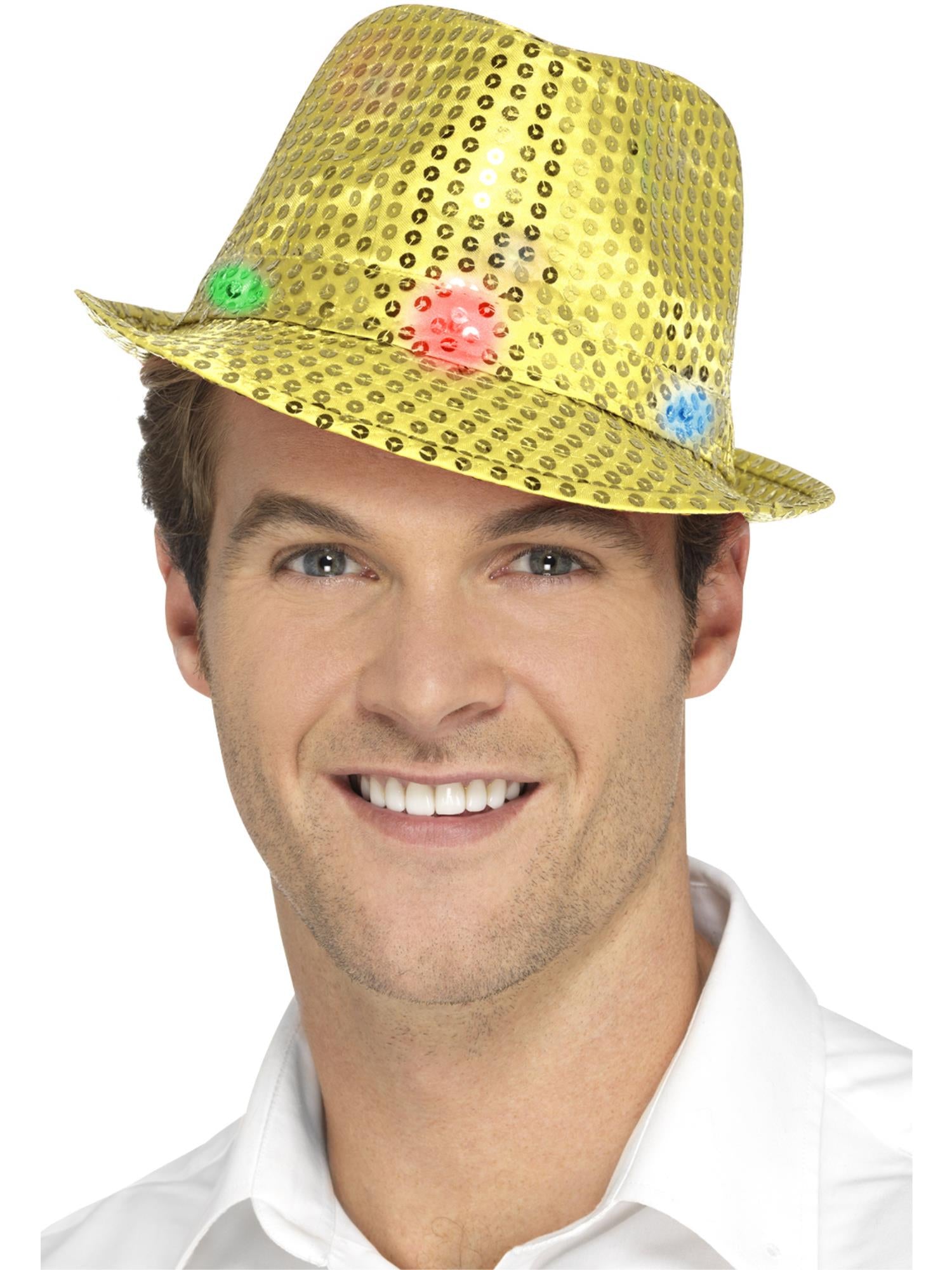 Smiffys Light Up Sequin Trilby Hat, Gold - 47069