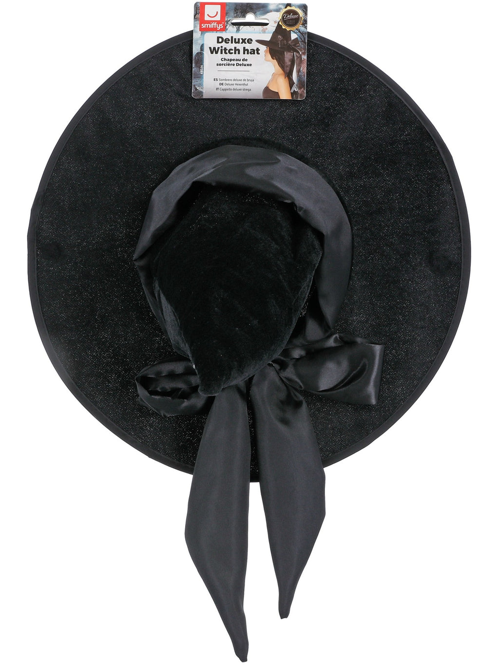 Smiffys Deluxe Witch Hat, Black, with Black Bow - 48024