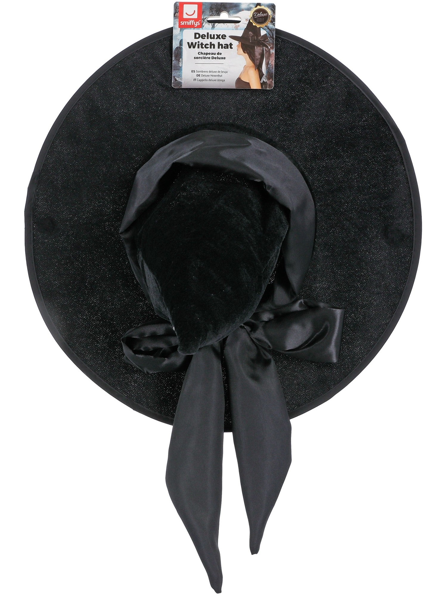 Smiffys Deluxe Witch Hat, Black, with Black Bow - 48024