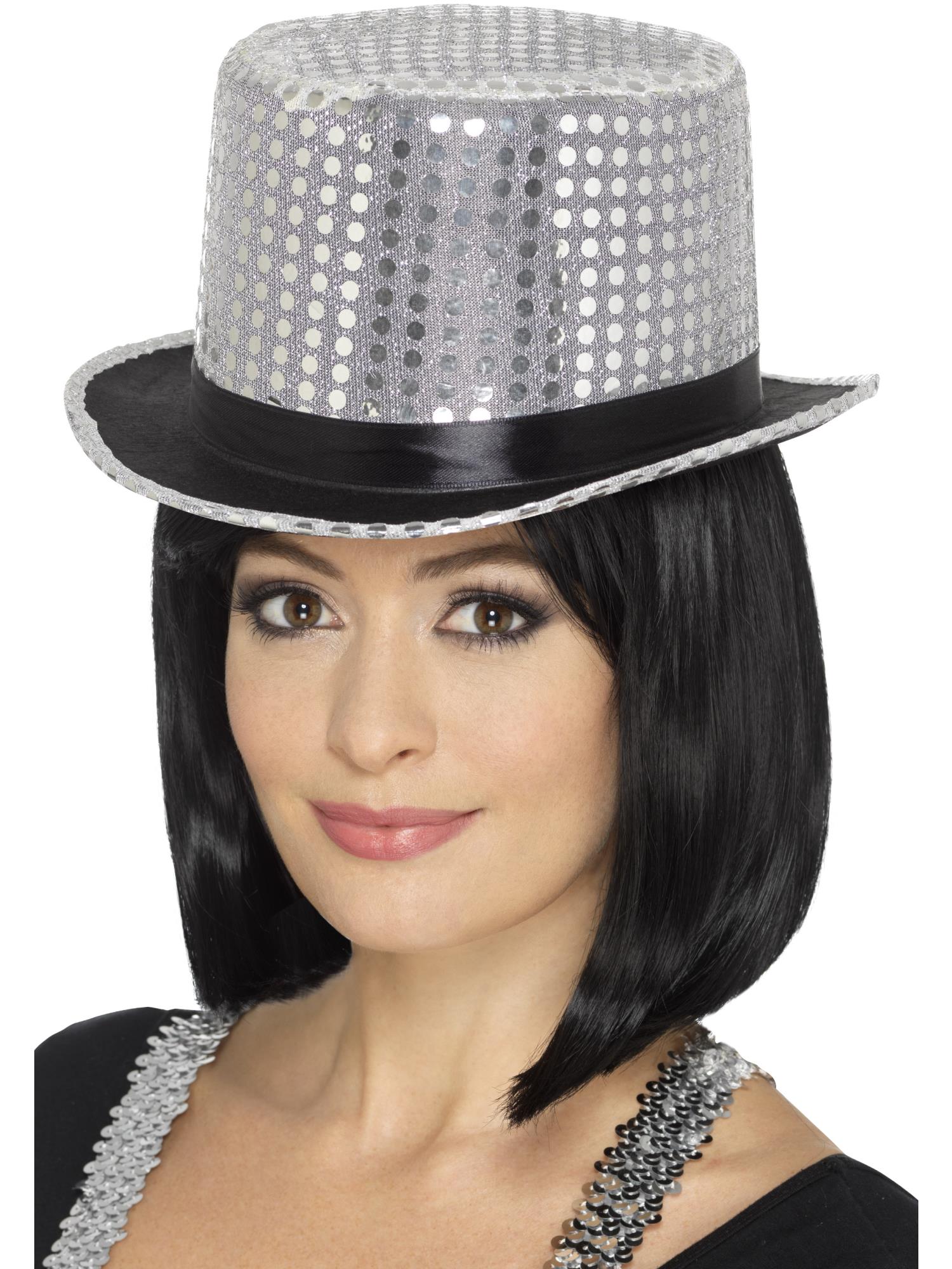 Sequin Top Hat, Silver