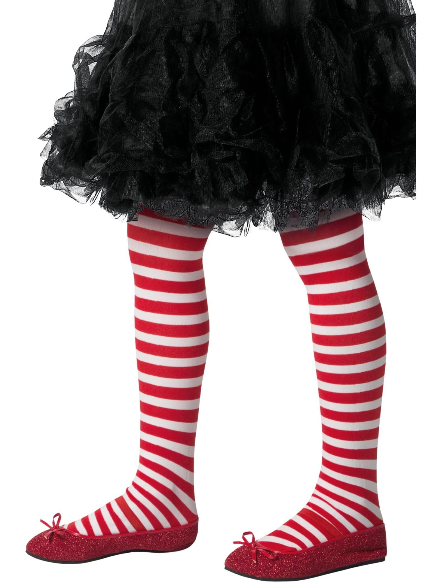 Smiffys Striped Tights, Childs, Red & White - 48331