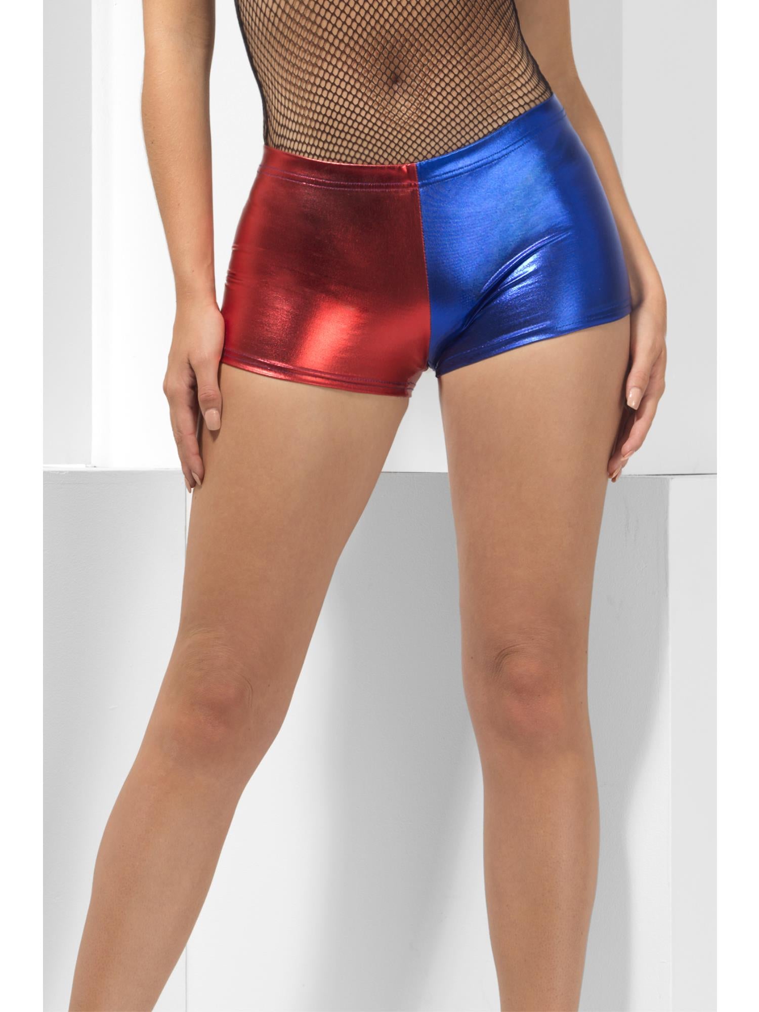 Smiffys Fever Miss Jester Whiplash Shorts, Red & Blue - 48348
