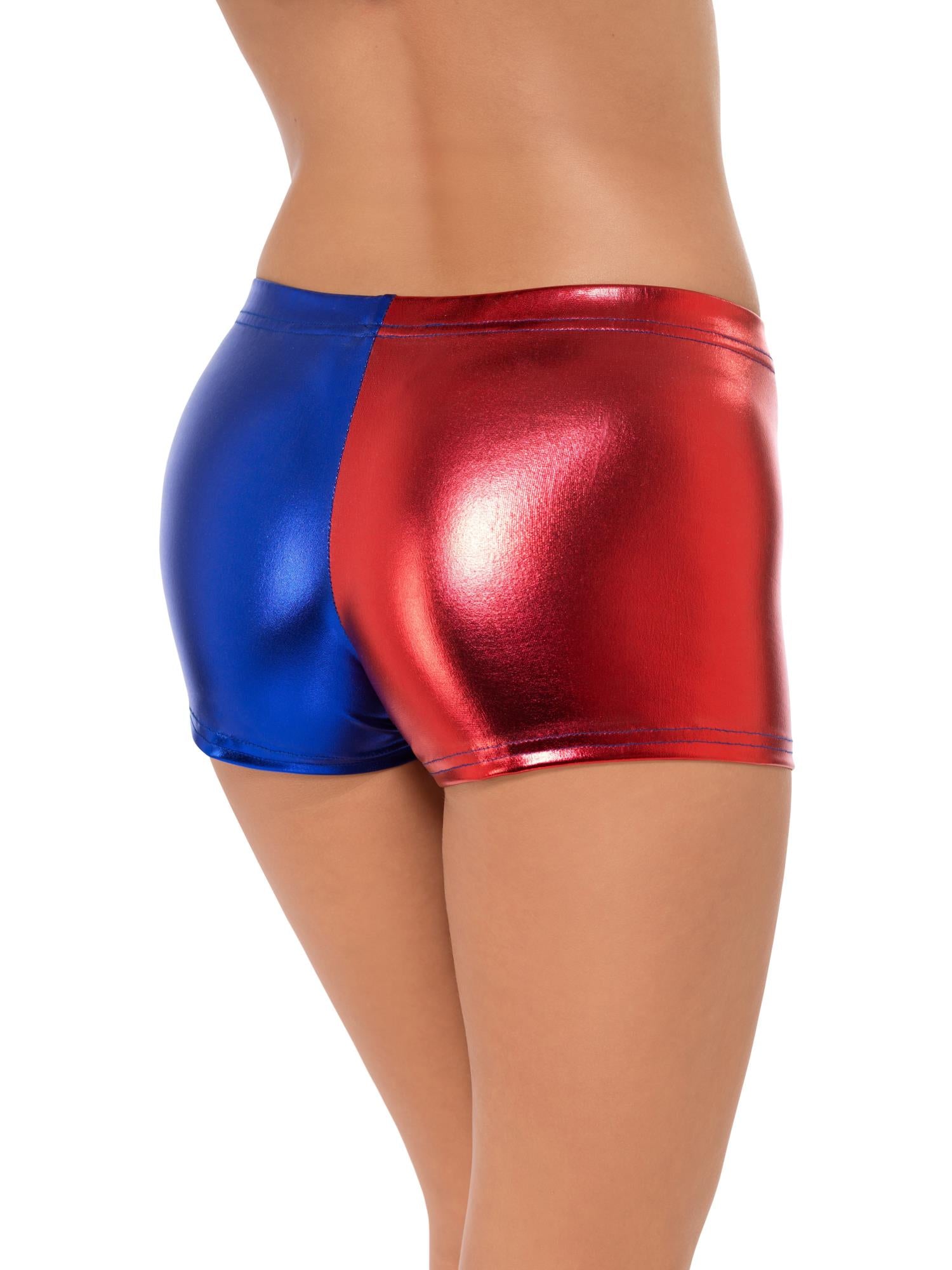 Smiffys Fever Miss Jester Whiplash Shorts, Red & Blue - 48348