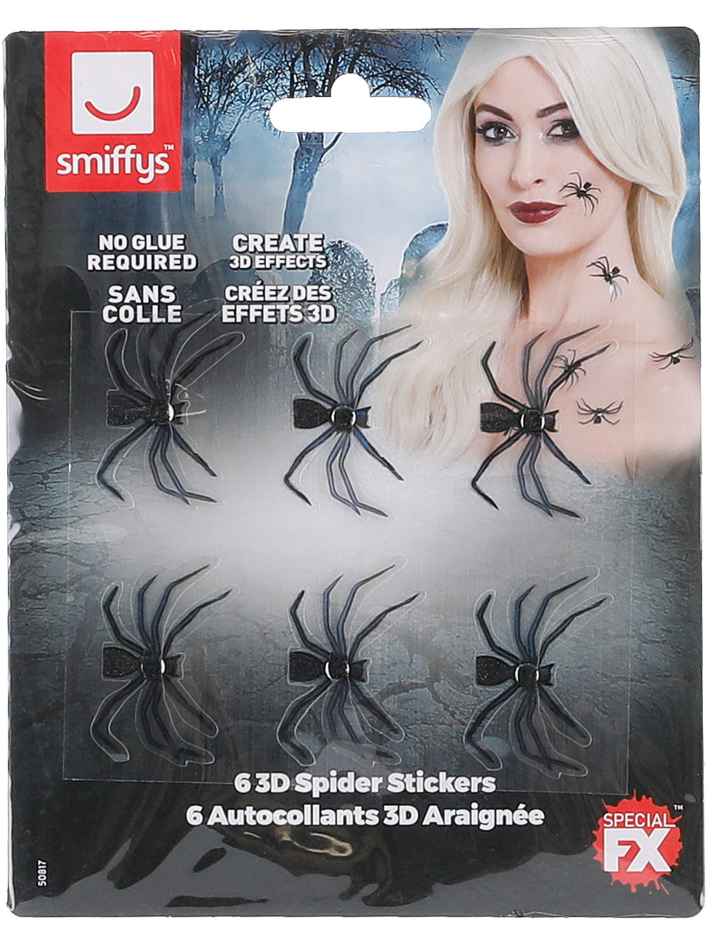 Smiffys Smiffys Make-Up FX, 3D Spider Stickers - 50817