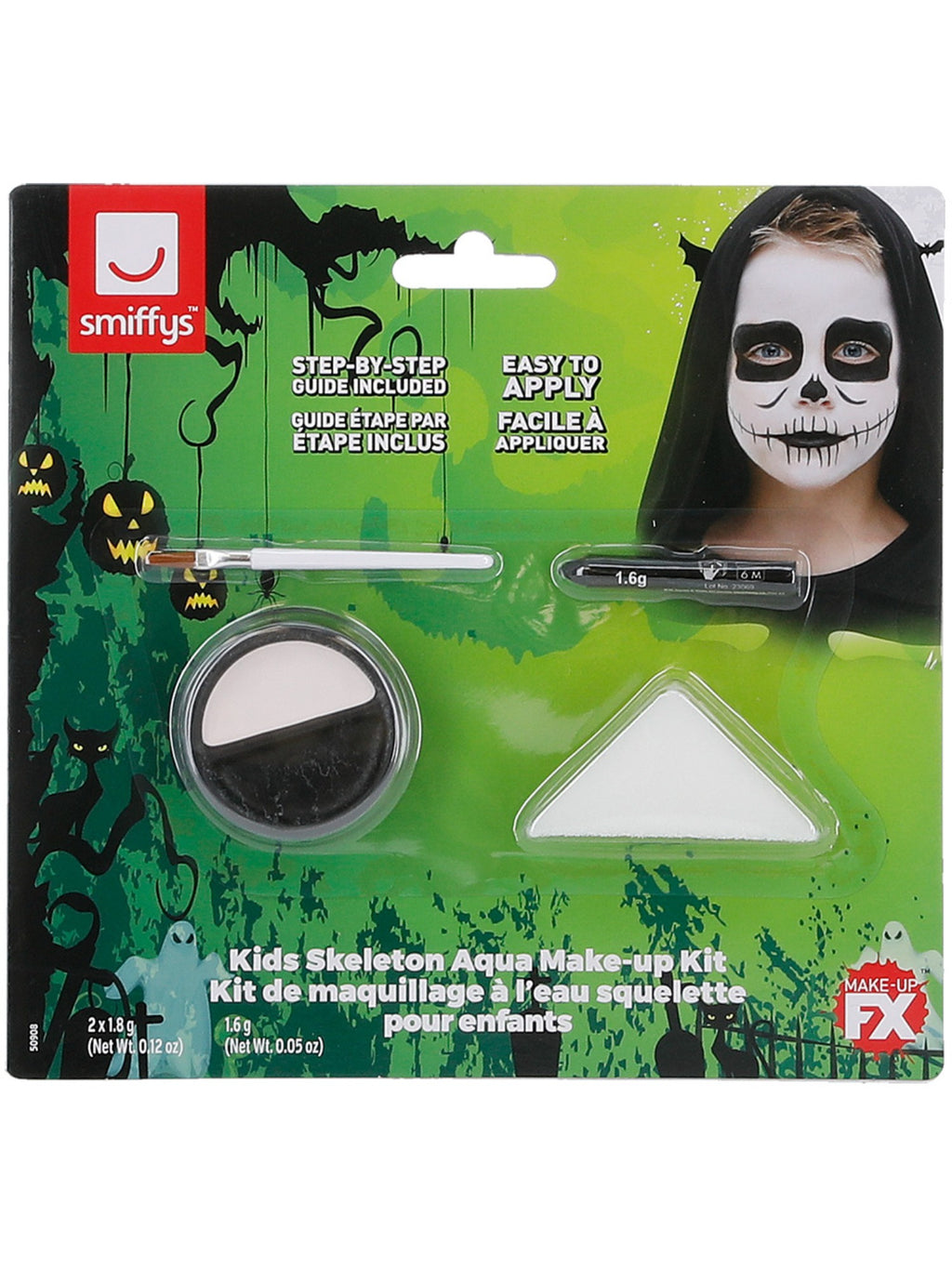 Smiffys Smiffys Make-Up FX, Kids Skeleton Kit, Aqua - 50908