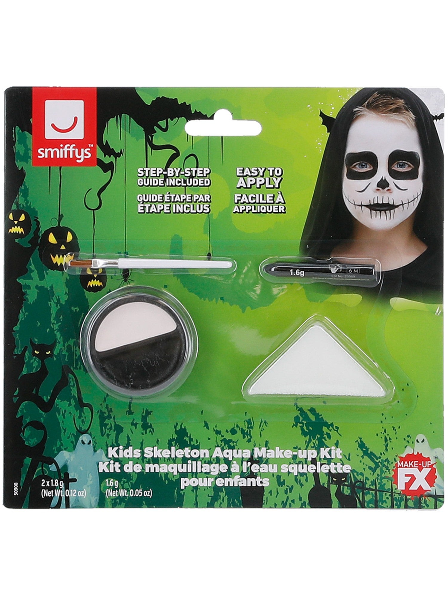 Smiffys Smiffys Make-Up FX, Kids Skeleton Kit, Aqua - 50908