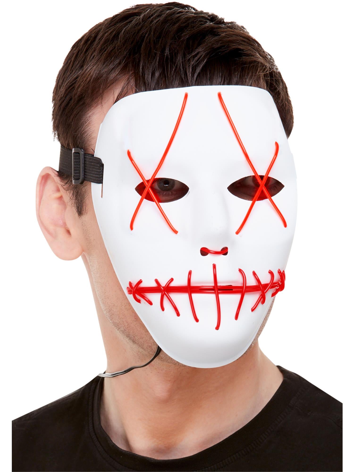 Smiffys Stitch Face Mask, Neon Pink Light Up - 52362