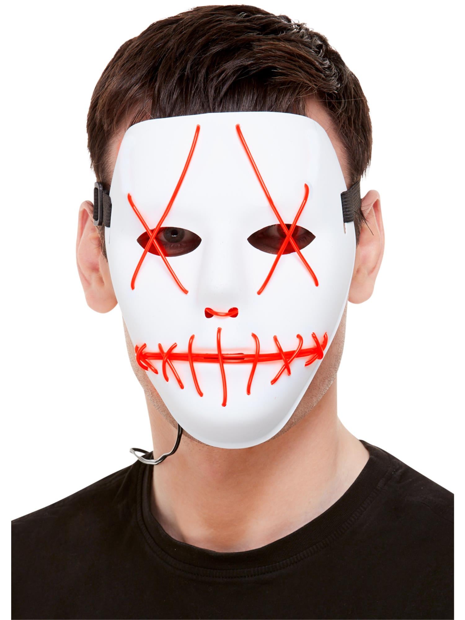 Smiffys Stitch Face Mask, Neon Pink Light Up - 52362