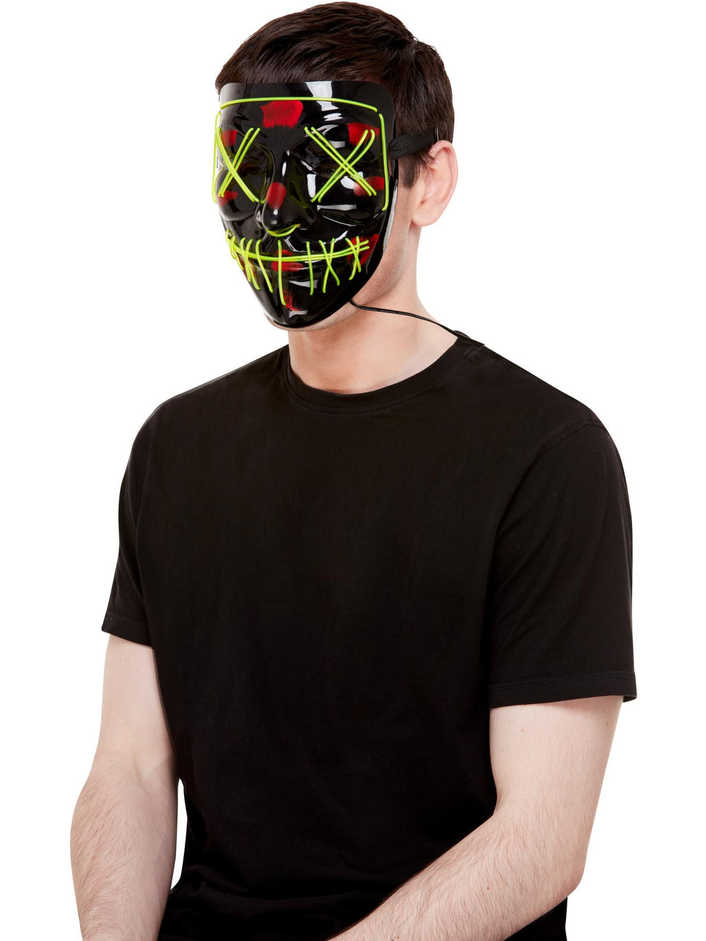 Smiffys Stitch Face Mask, Green Neon Light Up - 52363