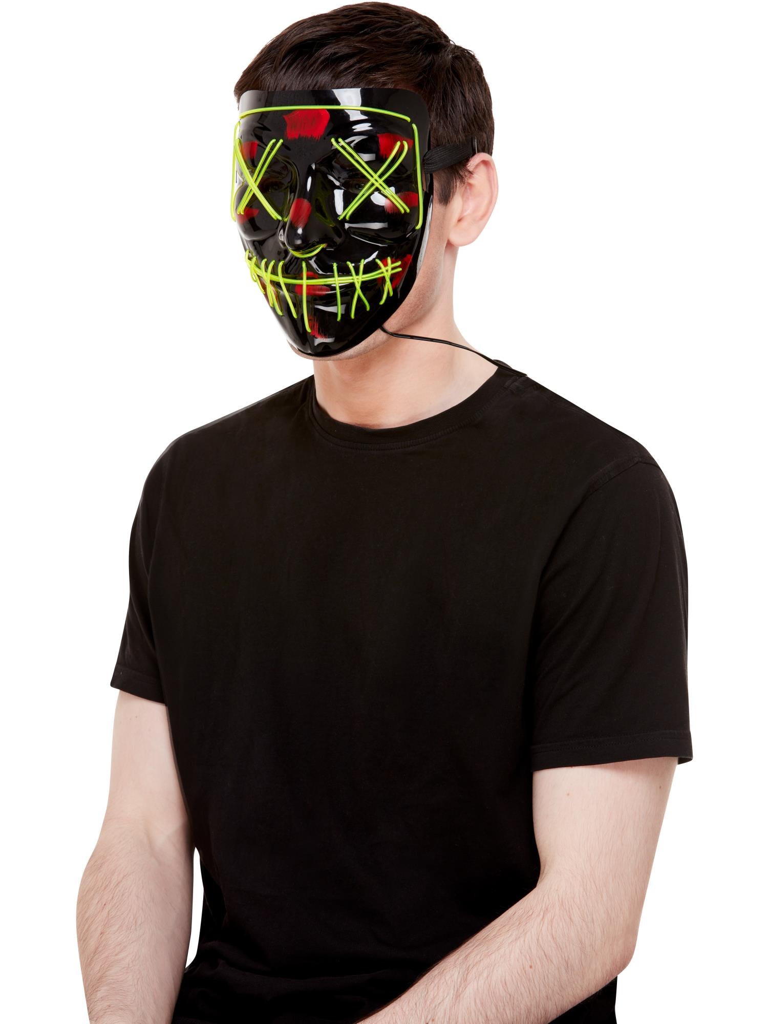 Smiffys Stitch Face Mask, Green Neon Light Up - 52363