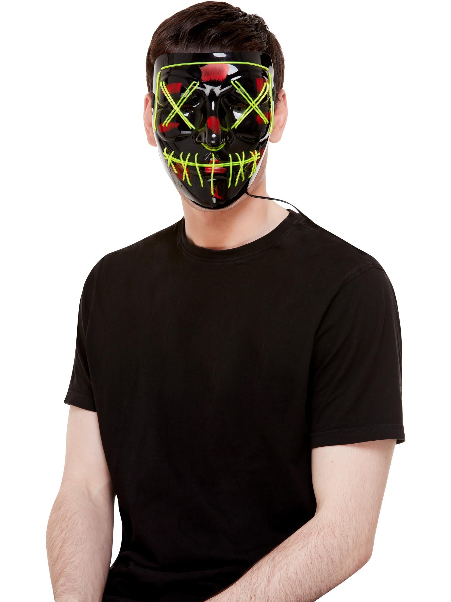 Smiffys Stitch Face Mask, Green Neon Light Up - 52363