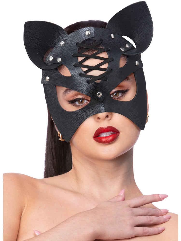 Fever Black Mock Leather Cat Mask